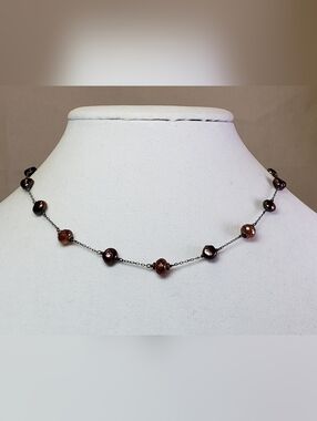 Classic Bronze Pearl & Glass Bead Station Necklace - Unbranded